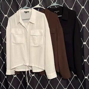 (3) Adrianna Papell Women's Button-Up Tops -white, coffee, black